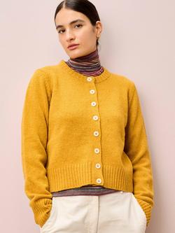 Brora Round Neck Marled Fleck Pure Wool Cardigan, Canary, Canary