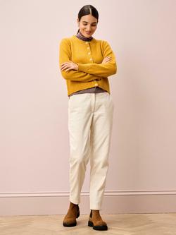 Brora Round Neck Marled Fleck Pure Wool Cardigan, Canary - view 2, Canary