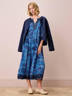 Brora Abstract Botanical Pintuck Pure Silk Dress, Cornflower/Navy - view 2, Cornflower/Navy