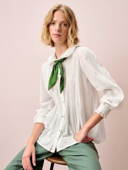 Brora Pintuck Chain Stitch Shirt, White, White