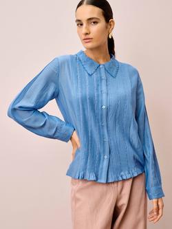 Brora Floral Broderie Anglaise Shirt, Blue