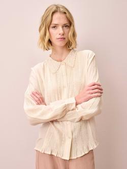 Brora Floral Broderie Anglaise Shirt, Oyster