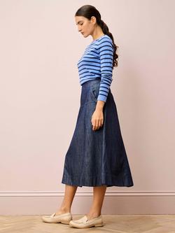 Brora Utility Denim Midi Skirt, Indigo - view 2, Indigo