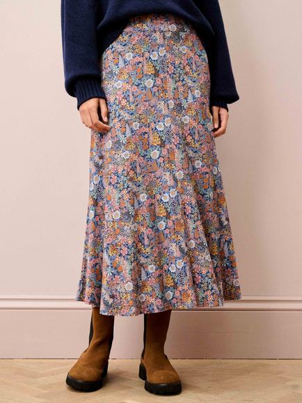 Brora Liberty Print Floral Jersey Skirt, Chambray, Chambray