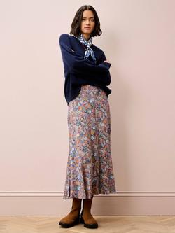Brora Liberty Print Floral Jersey Skirt, Chambray - view 2, Chambray