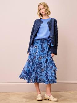 Brora Abstract Botanical Pure Silk Wrap Skirt, Cornflower/Navy - view 2, Cornflower/Navy