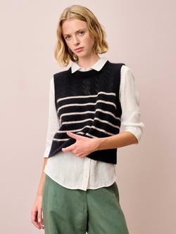Brora Breton Stripe Wool Rich Tank Top, Ink/Biscuit, Ink/Biscuit