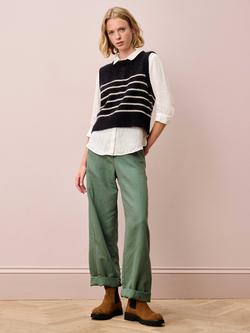 Brora Breton Stripe Wool Rich Tank Top, Ink/Biscuit - view 2, Ink/Biscuit