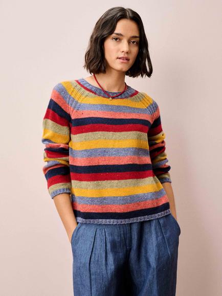 Brora Marled Stripe Pure Wool Jumper, Multi, Multi