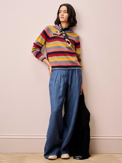 Brora Marled Stripe Pure Wool Jumper, Multi - view 2, Multi