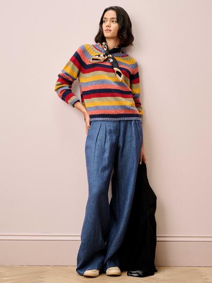 Brora Marled Stripe Pure Wool Jumper, Multi - view 2, Multi