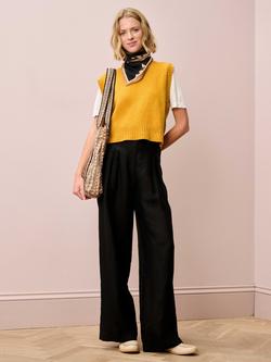 Brora V-Neck Fleck Yarn Pure Wool Tank Top, Canary - view 2, Canary