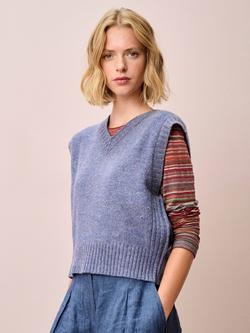 Brora V-Neck Fleck Yarn Pure Wool Tank Top, Lake, Lake