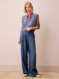 Brora V-Neck Fleck Yarn Pure Wool Tank Top, Lake - view 2, Lake