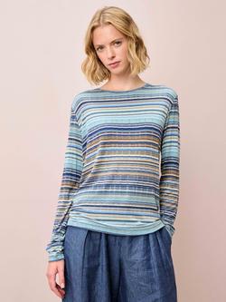 Brora Fine Stripe Jersey Top, Sky/Caramel