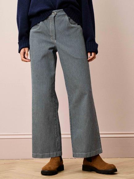 Brora Stripe Cotton Canvas Trousers, Midnight/White, Midnight/White