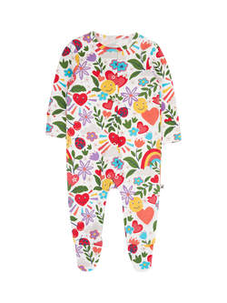 Frugi Baby Lovely Long Sleeve Cotton Babygrow, Soft White, Soft White
