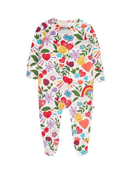 Frugi Baby Lovely Long Sleeve Cotton Babygrow, Soft White, Soft White