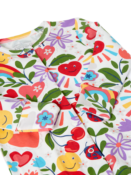 Frugi Baby Lovely Long Sleeve Cotton Babygrow, Soft White - view 2, Soft White