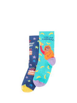 Frugi Kids' Birthday Print Crew Socks, Pack of 2, Blue, Blue