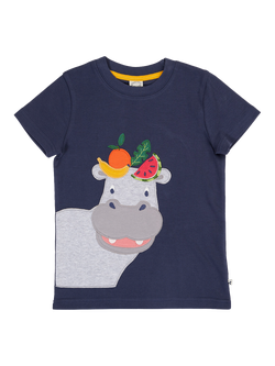 Frugi Kids' Carsen Short Sleeve Hippo Applique T-Shirt, Navy Blue, Navy Blue