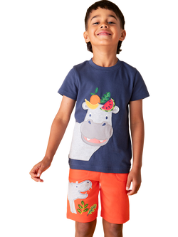 Frugi Kids' Carsen Short Sleeve Hippo Applique T-Shirt, Navy Blue - view 2, Navy Blue