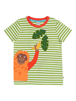 Frugi Kids' Sid Short Sleeve Monkey Applique T-Shirt, Lime, Lime