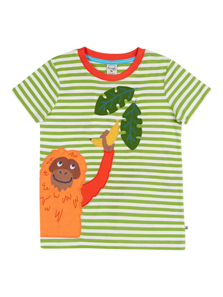 Frugi Kids' Sid Short Sleeve Monkey Applique T-Shirt, Lime, Lime