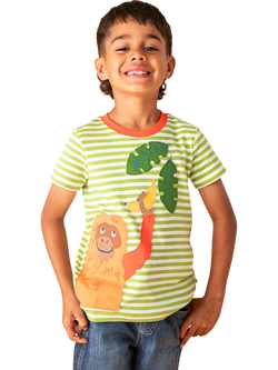 Frugi Kids' Sid Short Sleeve Monkey Applique T-Shirt, Lime - view 2, Lime