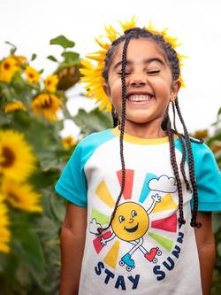 Frugi Kids' Tamar Sun Print Raglan Sleeve T-Shirt, Soft White - view 2, Soft White