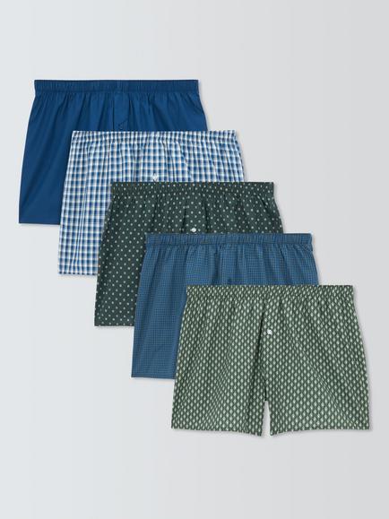 John Lewis Organic Cotton Plain & Pattern Boxer Shorts, Pack of 5, Multi Multi, Multi Multi