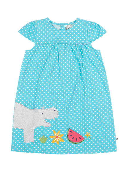Frugi Kids' Little Lindsay Embroidered Smock Dress, Blue Skies, Blue Skies