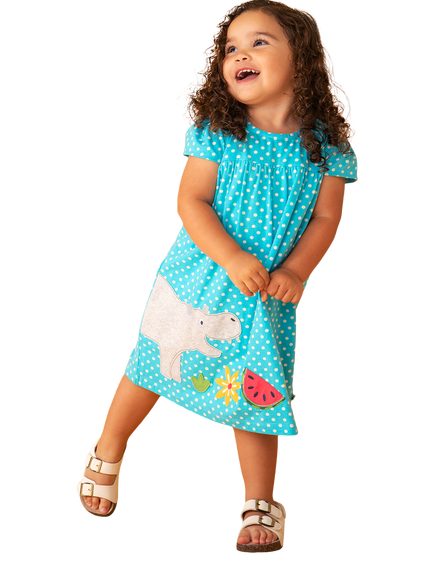 Frugi Kids' Little Lindsay Embroidered Smock Dress, Blue Skies - view 2, Blue Skies