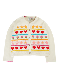 Frugi Kids' Calla Long Sleeve Embroidered Cardigan, Natural, Natural