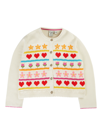 Frugi Kids' Calla Long Sleeve Embroidered Cardigan, Natural, Natural