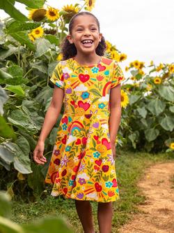 Frugi Kids' Spring Printed Skater Dress, Bumblebee - view 2, Bumblebee