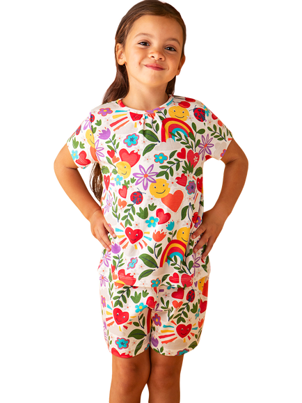 Frugi Kids' Fawn Short Sleeve Printed Pyjama Set, Soft White - view 2, Soft White