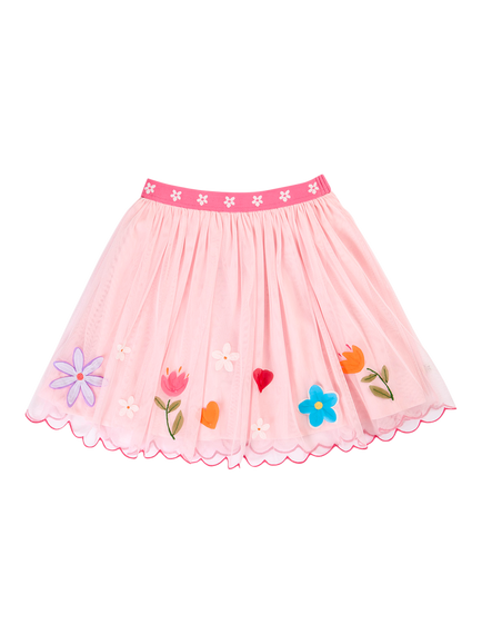 Frugi Kids' Scarlet Embroidered Tulle Mini Skirt, Blossom, Blossom