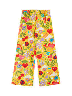 Frugi Kids' Wide Leg Printed Trousers, Bumblebee, Bumblebee