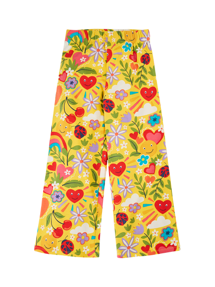 Frugi Kids' Wide Leg Printed Trousers, Bumblebee, Bumblebee