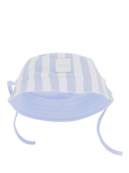 HUGO BOSS Kids' Cotton Reversible Bucket Hat, Pale Blue/White