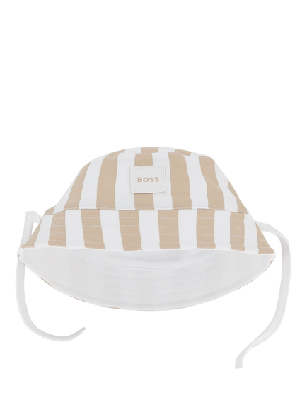 HUGO BOSS Kids' Cotton Reversible Bucket Hat, Stone/White