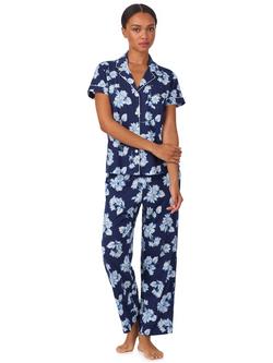 Lauren Ralph Lauren Floral Button Down Long Pyjama Set, Navy, Navy