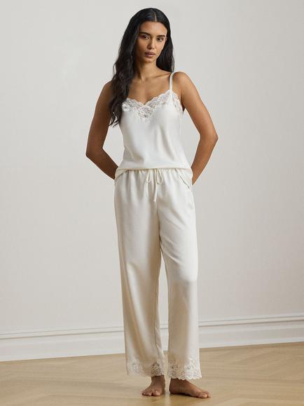 Lauren Ralph Lauren Satin Lace Camisole Long Pyjama Set, Ivory