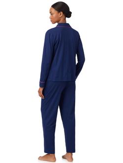 Lauren Ralph Lauren Contrast Trim Button Down Long Pyjama Set, Navy - view 2, Navy