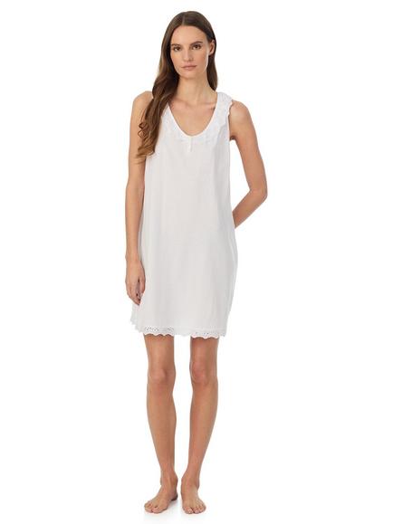 Lauren Ralph Lauren Eyelet Flutter Neck Nightdress, White, White
