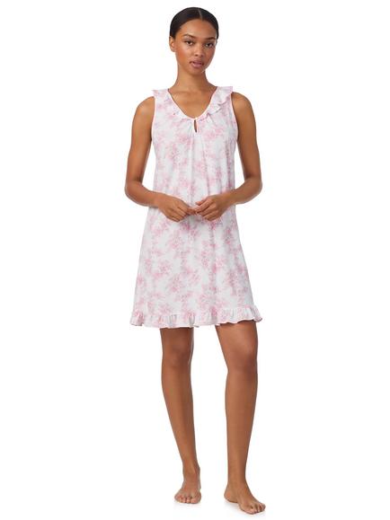 Lauren Ralph Lauren Floral Flutter Neck Nightdress, Pink, Pink