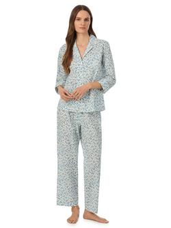 Lauren Ralph Lauren Floral Button Down Ankle Length Pyjama Set, Ivory/Blue, Ivory/Blue