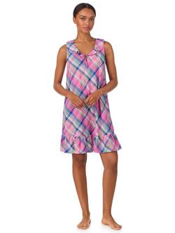 Lauren Ralph Lauren Check Flutter Neck Nightdress, Pink, Pink