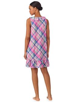Lauren Ralph Lauren Check Flutter Neck Nightdress, Pink - view 2, Pink